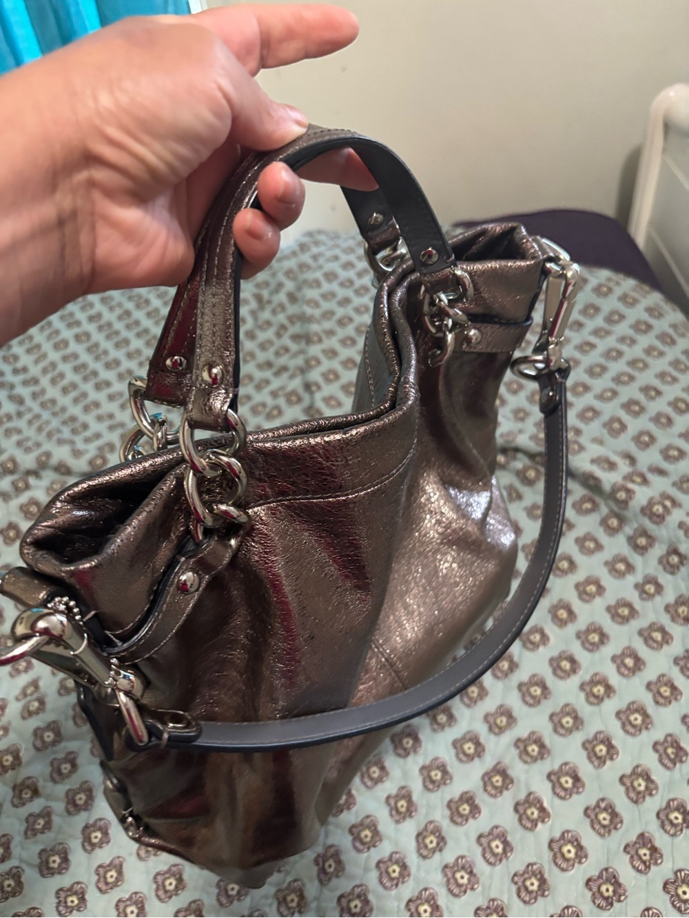 Coach Metallic Bronze Shoulder Bag with Silver Hardware